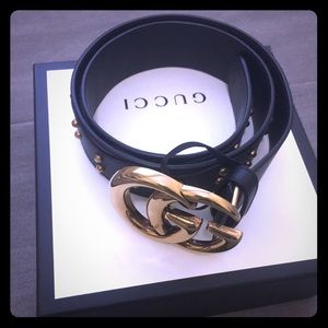 Gucci Studded Leather Belt with GG Buckle